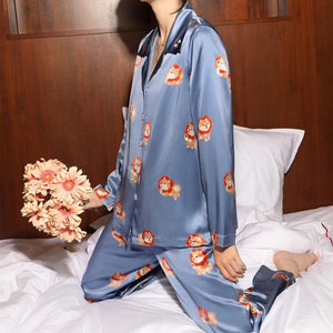 Image of a girl wearing shiba inu pajamas in Shiba Inu dressed up as a lion cub design