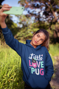 Little Love Pug Women's Cotton Fleece Black Pug Hoodie Sweatshirt - 4 Colors-Apparel-Apparel, Hoodie, Pug, Sweatshirt-Navy Blue-XS-1