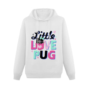 Little Love Pug Women's Cotton Fleece Black Pug Hoodie Sweatshirt-Apparel-Apparel, Hoodie, Pug, Sweatshirt-White-XS-4