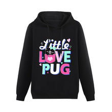Load image into Gallery viewer, Little Love Pug Women&#39;s Cotton Fleece Black Pug Hoodie Sweatshirt-Apparel-Apparel, Hoodie, Pug, Sweatshirt-Black-XS-2