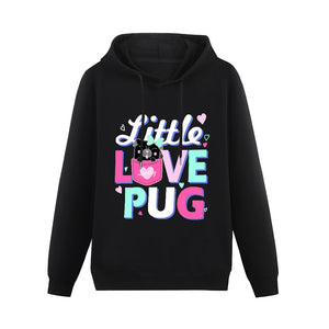 Little Love Pug Women's Cotton Fleece Black Pug Hoodie Sweatshirt-Apparel-Apparel, Hoodie, Pug, Sweatshirt-Black-XS-2