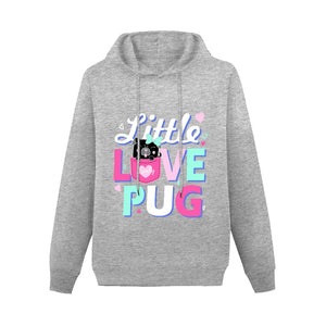 Little Love Pug Women's Cotton Fleece Black Pug Hoodie Sweatshirt-Apparel-Apparel, Hoodie, Pug, Sweatshirt-Gray-XS-3