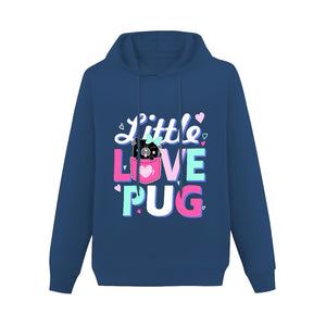 Little Love Pug Women's Cotton Fleece Black Pug Hoodie Sweatshirt-Apparel-Apparel, Hoodie, Pug, Sweatshirt-Navy Blue-XS-1
