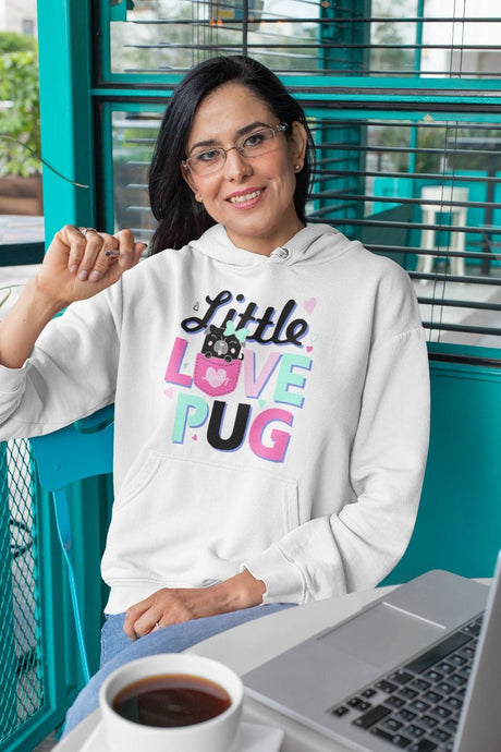 Little Love Pug Women's Cotton Fleece Black Pug Hoodie Sweatshirt - 4 Colors-Apparel-Apparel, Hoodie, Pug, Sweatshirt-3