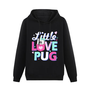 Little Love Pug Women's Cotton Fleece Hoodie Sweatshirt-Apparel-Apparel, Hoodie, Pug, Sweatshirt-Black-XS-1