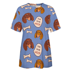 Live Love Woof Dachshunds All Over Print Women's Cotton T-Shirt-Apparel-Apparel, Dachshund, Shirt, T Shirt-12