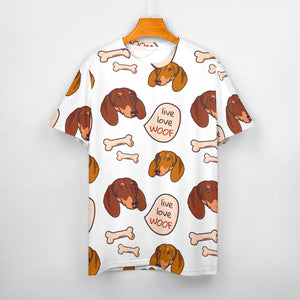 Live Love Woof Dachshunds All Over Print Women's Cotton T-Shirt-Apparel-Apparel, Dachshund, Shirt, T Shirt-13