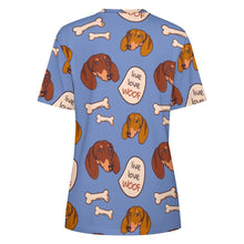 Load image into Gallery viewer, Live Love Woof Dachshunds All Over Print Women&#39;s Cotton T-Shirt-Apparel-Apparel, Dachshund, Shirt, T Shirt-15