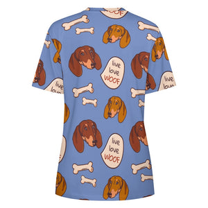 Live Love Woof Dachshunds All Over Print Women's Cotton T-Shirt-Apparel-Apparel, Dachshund, Shirt, T Shirt-15