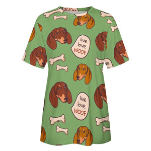 Live Love Woof Dachshunds All Over Print Women's Cotton T-Shirt-Apparel-Apparel, Dachshund, Shirt, T Shirt-16