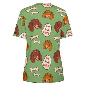 Live Love Woof Dachshunds All Over Print Women's Cotton T-Shirt-Apparel-Apparel, Dachshund, Shirt, T Shirt-17