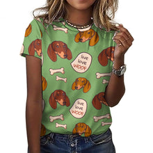 Load image into Gallery viewer, Live Love Woof Dachshunds All Over Print Women&#39;s Cotton T-Shirt-Apparel-Apparel, Dachshund, Shirt, T Shirt-19