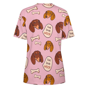 Live Love Woof Dachshunds All Over Print Women's Cotton T-Shirt-Apparel-Apparel, Dachshund, Shirt, T Shirt-2