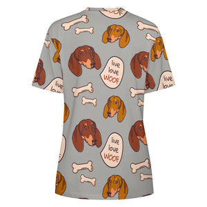 Live Love Woof Dachshunds All Over Print Women's Cotton T-Shirt-Apparel-Apparel, Dachshund, Shirt, T Shirt-3