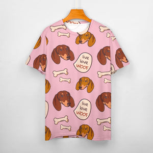 Live Love Woof Dachshunds All Over Print Women's Cotton T-Shirt-Apparel-Apparel, Dachshund, Shirt, T Shirt-4