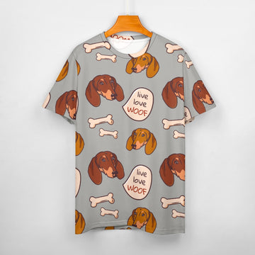Live Love Woof Dachshunds All Over Print Women's Cotton T-Shirt-Apparel-Apparel, Dachshund, Shirt, T Shirt-6