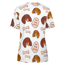 Load image into Gallery viewer, Live Love Woof Dachshunds All Over Print Women&#39;s Cotton T-Shirt-Apparel-Apparel, Dachshund, Shirt, T Shirt-7
