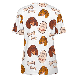 Live Love Woof Dachshunds All Over Print Women's Cotton T-Shirt-Apparel-Apparel, Dachshund, Shirt, T Shirt-7