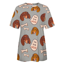 Load image into Gallery viewer, Live Love Woof Dachshunds All Over Print Women&#39;s Cotton T-Shirt-Apparel-Apparel, Dachshund, Shirt, T Shirt-8
