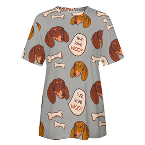Live Love Woof Dachshunds All Over Print Women's Cotton T-Shirt-Apparel-Apparel, Dachshund, Shirt, T Shirt-8