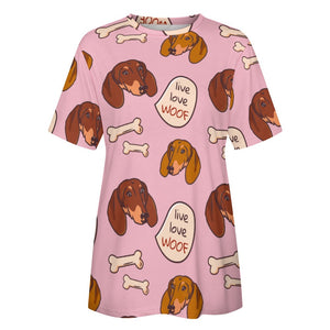 Live Love Woof Dachshunds All Over Print Women's Cotton T-Shirt-Apparel-Apparel, Dachshund, Shirt, T Shirt-1