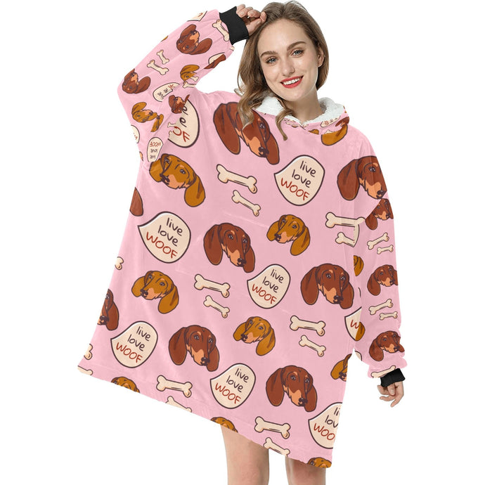 Live Love Woof Dachshunds Blanket Hoodie for Women-Apparel-Apparel, Blankets-3
