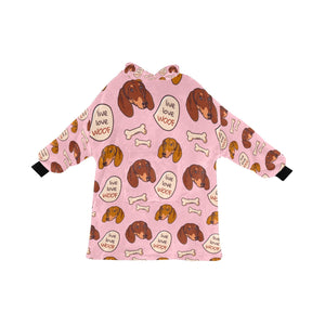 Live Love Woof Dachshunds Blanket Hoodie for Women-Apparel-Apparel, Blankets-Pink-ONE SIZE-1