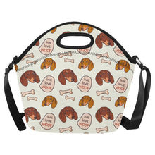 Load image into Gallery viewer, Live Love Woof Dachshunds Neoprene Lunch Bag-Accessories-Accessories,Bags,Dachshund,Lunch Bags-Ivory Cream-3