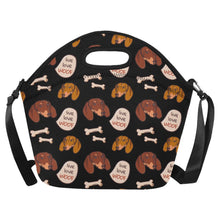 Load image into Gallery viewer, Live Love Woof Dachshunds Neoprene Lunch Bag-Accessories-Accessories,Bags,Dachshund,Lunch Bags-Midnight Black-5