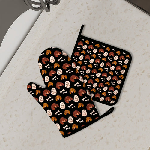 Live Love Woof Dachshunds Oven Mitts and Pot Holder Set-Kitchen Decor-Accessories,Dachshund,Dog Mom Gifts-1