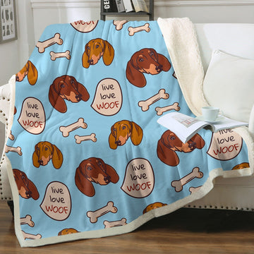 Live Love Woof Dachshunds Soft Warm Fleece Blanket - 4 Colors-Blanket-Blankets, Dachshund, Home Decor-Sky Blue-Small-3