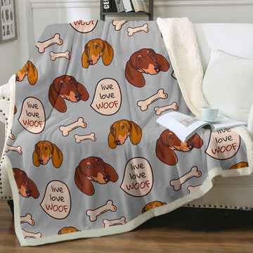 Live Love Woof Dachshunds Soft Warm Fleece Blanket - 4 Colors-Blanket-Blankets, Dachshund, Home Decor-Warm Gray-Small-1