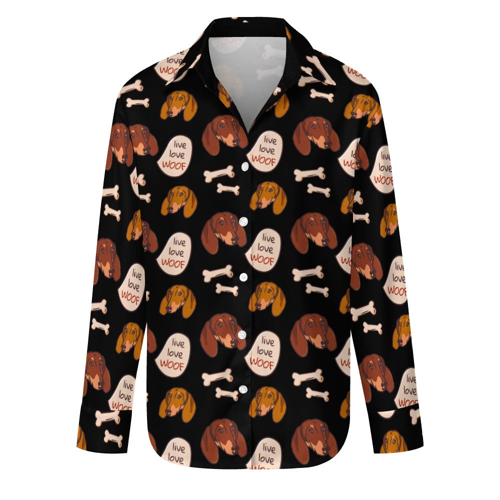 Live Love Woof Dachshunds Women's Shirt-Apparel-Apparel,Dachshund,Dog Mom Gifts,Shirt-Midnight Black-S-27