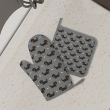 Load image into Gallery viewer, Cutest Long Haired Black Tan Dachshund Oven Mitts and Pot Holders Set-Kitchen Decor-Dachshund-7