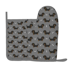 Load image into Gallery viewer, Cutest Long Haired Black Tan Dachshund Oven Mitts and Pot Holders Set-Kitchen Decor-Dachshund-5