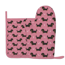 Load image into Gallery viewer, Cutest Long Haired Black Tan Dachshund Oven Mitts and Pot Holders Set-Kitchen Decor-Dachshund-1