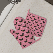 Load image into Gallery viewer, Cutest Long Haired Black Tan Dachshund Oven Mitts and Pot Holders Set-Kitchen Decor-Dachshund-3