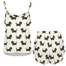 Load image into Gallery viewer, Long Haired Black Tan Dachshund Women's Cami and Shorts Pajama Set-11