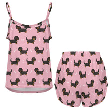 Load image into Gallery viewer, Long Haired Black Tan Dachshund Women's Cami and Shorts Pajama Set-15