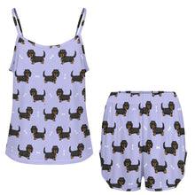 Load image into Gallery viewer, Long Haired Black Tan Dachshund Women's Cami and Shorts Pajama Set-18