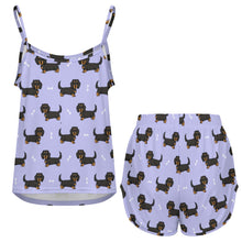 Load image into Gallery viewer, Long Haired Black Tan Dachshund Women's Cami and Shorts Pajama Set-19