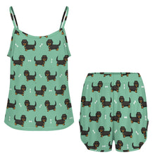 Load image into Gallery viewer, Long Haired Black Tan Dachshund Women's Cami and Shorts Pajama Set-6