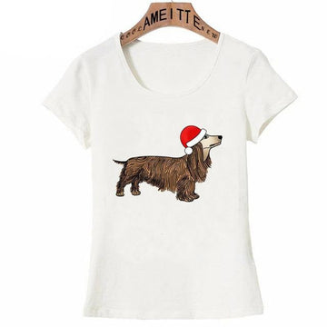 Long Haired Christmas Dachshund Womens T Shirt 360x