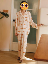 Load image into Gallery viewer, Long Haired Red Dachshund Viscose Pajamas Set for Women-Pajamas-1