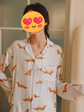 Load image into Gallery viewer, Long Haired Red Dachshund Viscose Pajamas Set for Women-Pajamas-4
