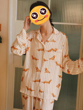 Load image into Gallery viewer, Long Haired Red Dachshund Viscose Pajamas Set for Women-Pajamas-5