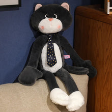 Load image into Gallery viewer, Long-Legged Necktie Black and White Cat Plush Toy-dark grey-60cm-1