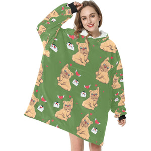 Love Letter English Bulldogs Blanket Hoodie for Women-Apparel-Apparel, Blankets-4
