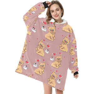 Love Letter English Bulldogs Blanket Hoodie for Women-Apparel-Apparel, Blankets-11