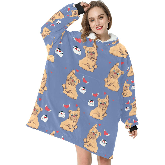Love Letter English Bulldogs Blanket Hoodie for Women-Apparel-Apparel, Blankets-2